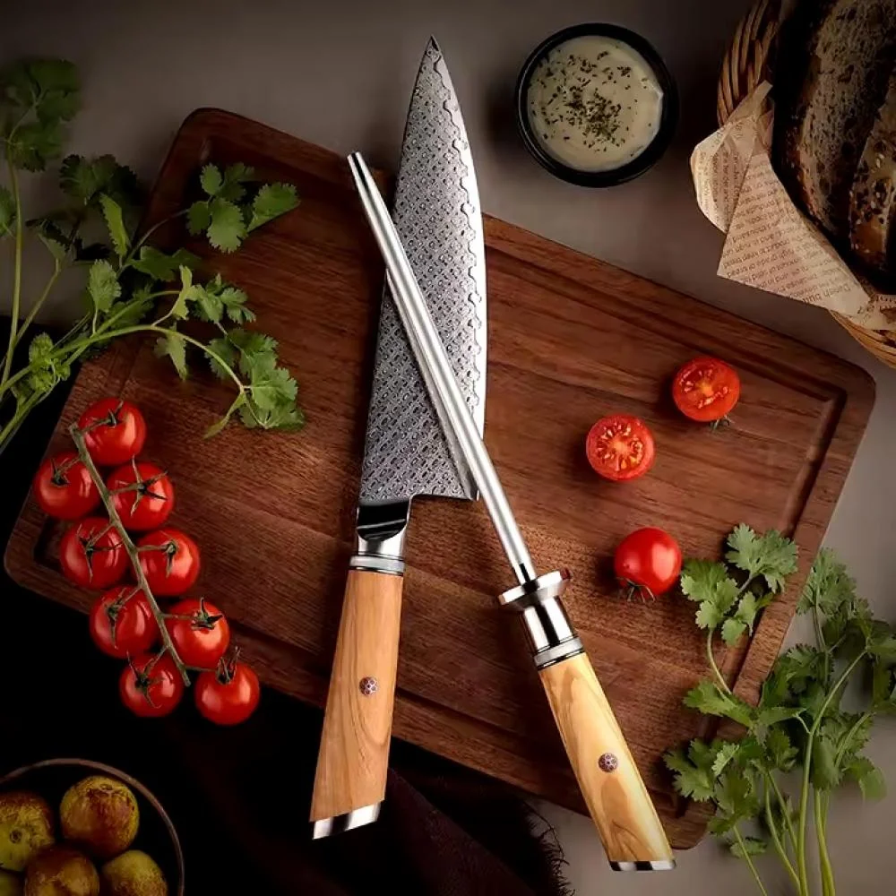Damaškový kuchynský nôž Hisano-Santoku 32cm, čepeľ 17,5cm