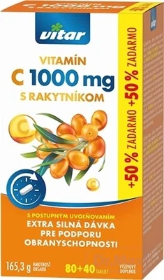 VITAR VITAMIN C 1000 mg S RAKYTNÍKOM 1×80+40 tbl, vitamín C s rakytníkom