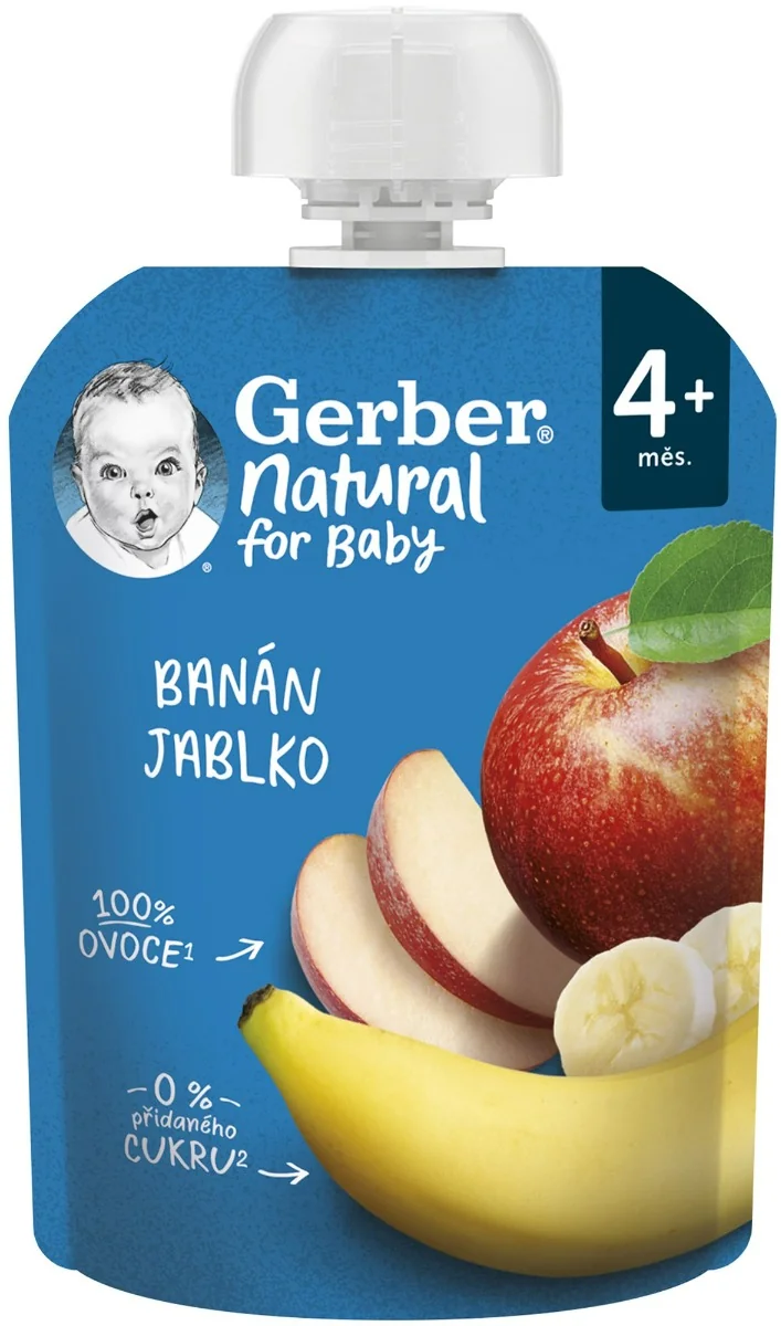 Gerber Natural Kapsička Banán a jablko; ovocná desiata (od ukonč. 4. mesiaca) 1×90 g, ovocná kapsička pre deti