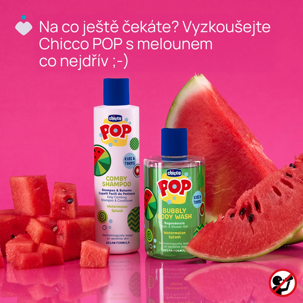 CHICCO Kúpeľový a sprchový gél POP so športovým vreckom Bubbly Watermelon 300ml 300 ml
