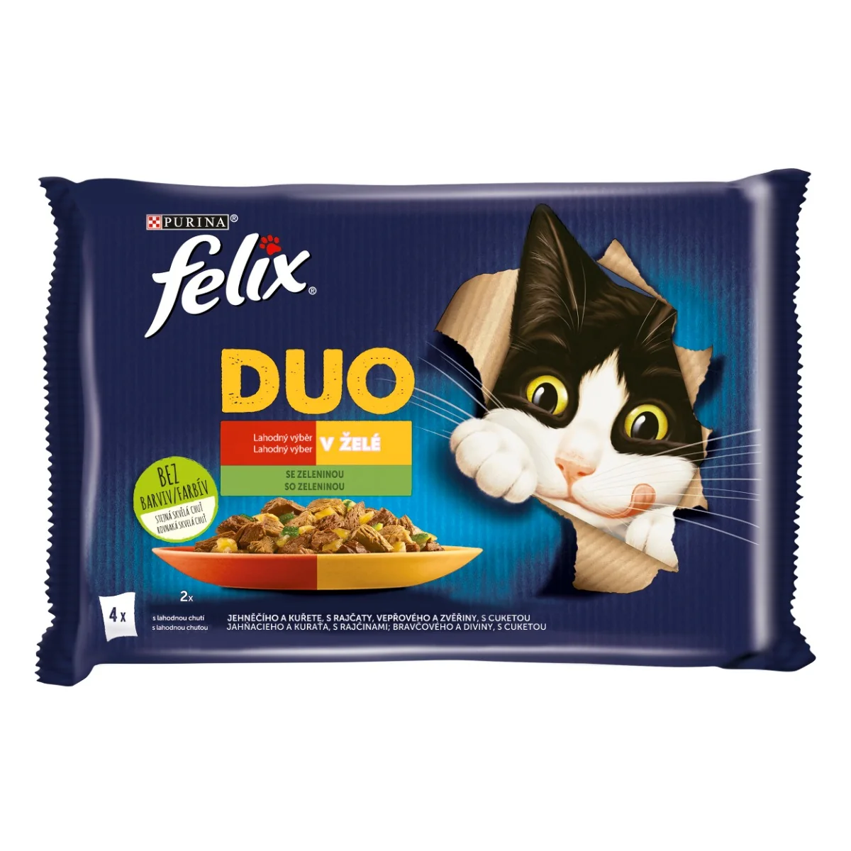 Felix Fantastic DUO kapsičky pre mačky jahňacie a kura, bravčové a divina 4x85 g 4×85 g, kapsičky pre mačky
