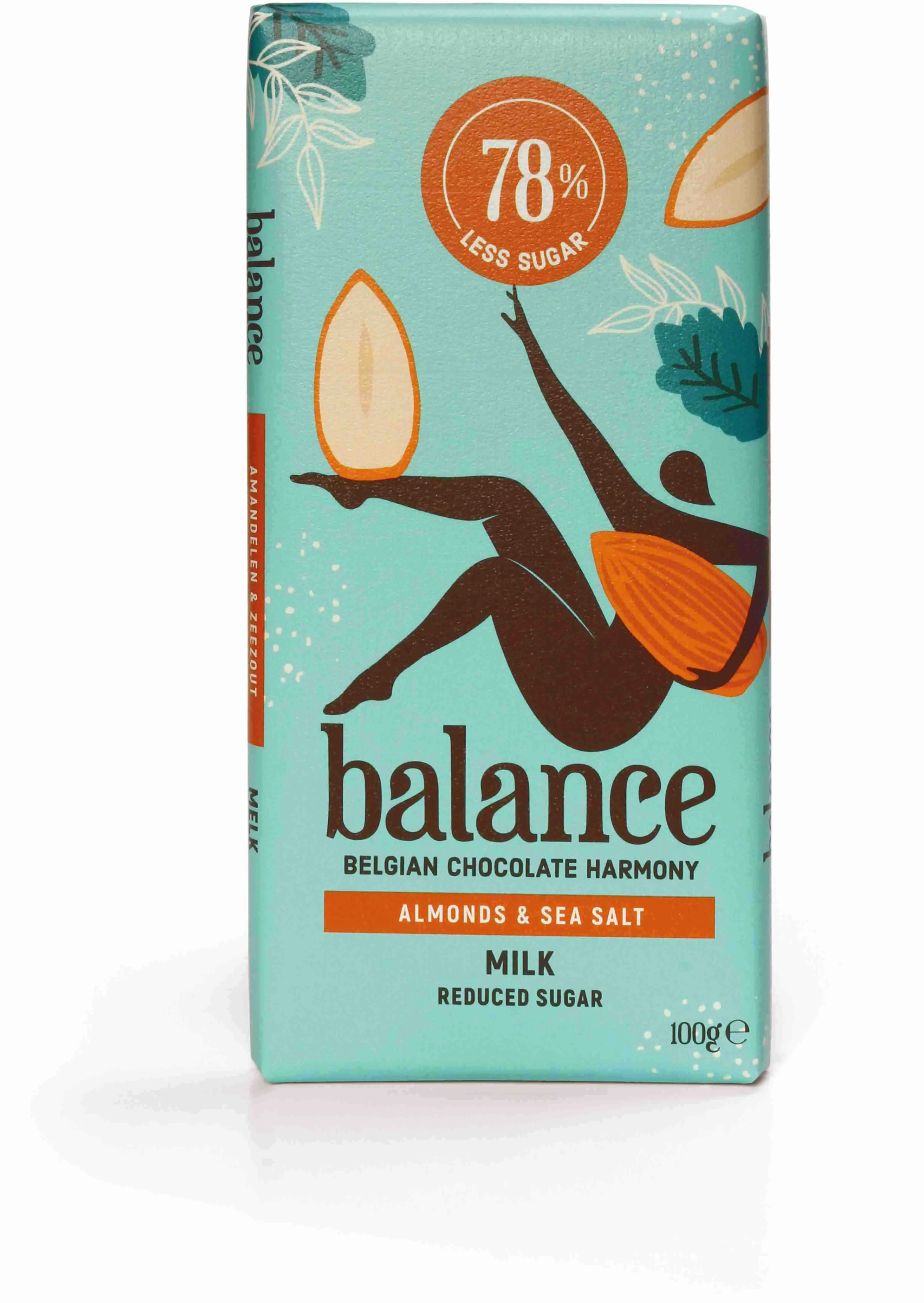 BALANCE MLIEČNA ČOKOLÁDA MANDLE A MORSKÁ SOĽ 1×100 g, čokoláda s prírodným sladidlom