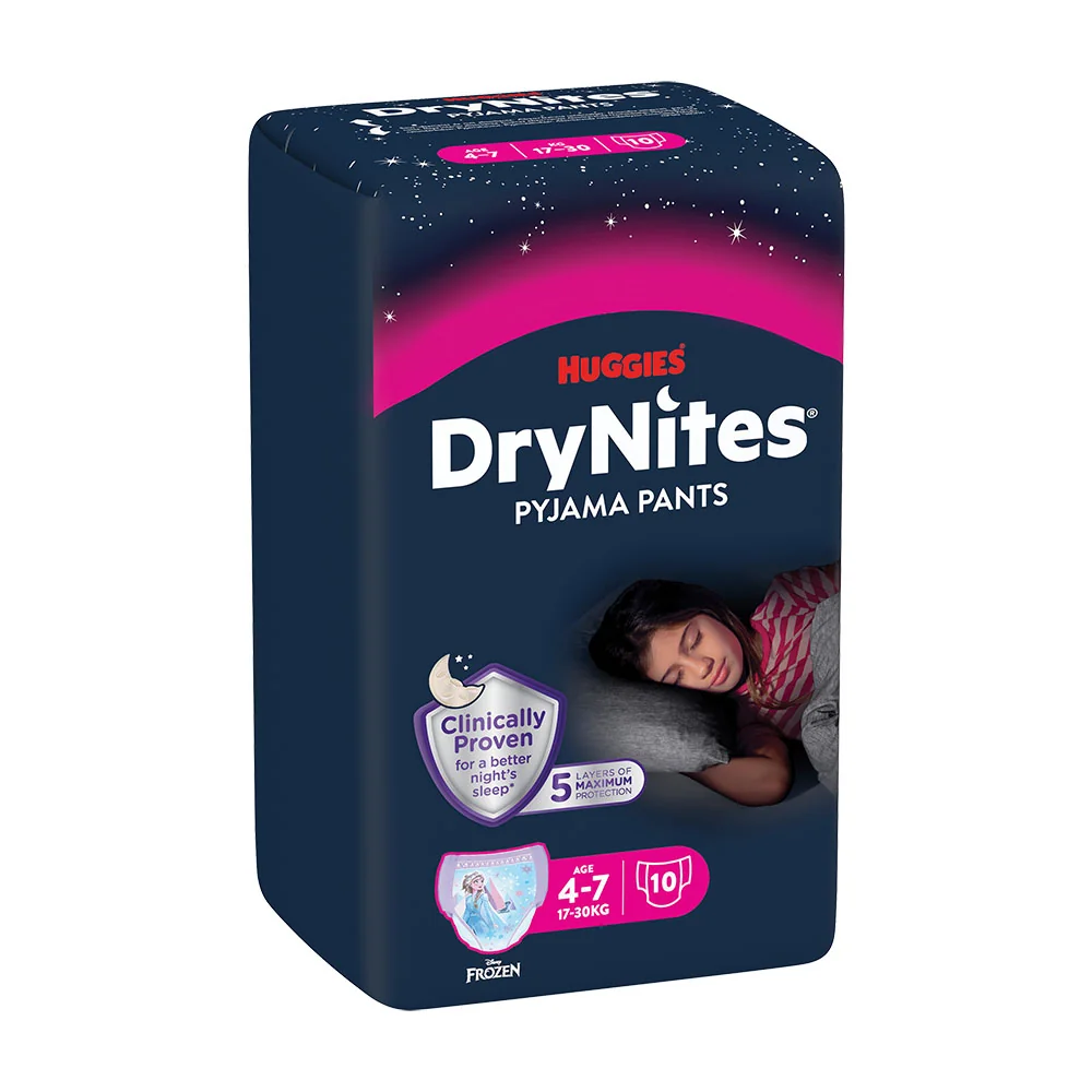 HUGGIES DryNites naťahovacie nohavičky pre dievčatá 4-7 rokov 10 ks