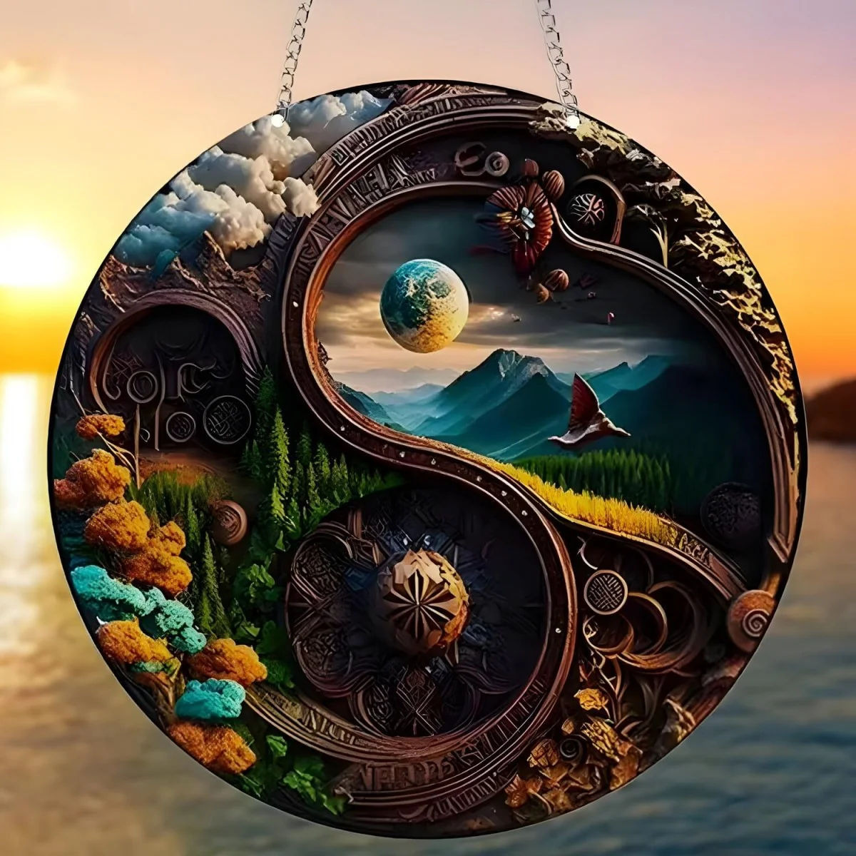 Lapač slnka s symbolmi Yin a Yang XL- 30cm x 30cm