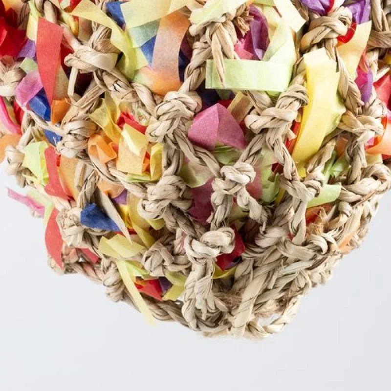 DUVO+ Závesná farebná hračka PINATA z morskej trávy, so skartovaným papierom a s drevom pre exoty S 8x12x23cm