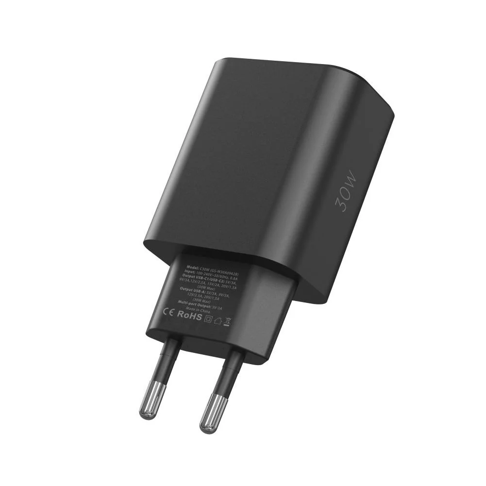 Tech-Protect 3-port sieťová nabíjačka USB / 2x USB-C 30W PD QC, čierna