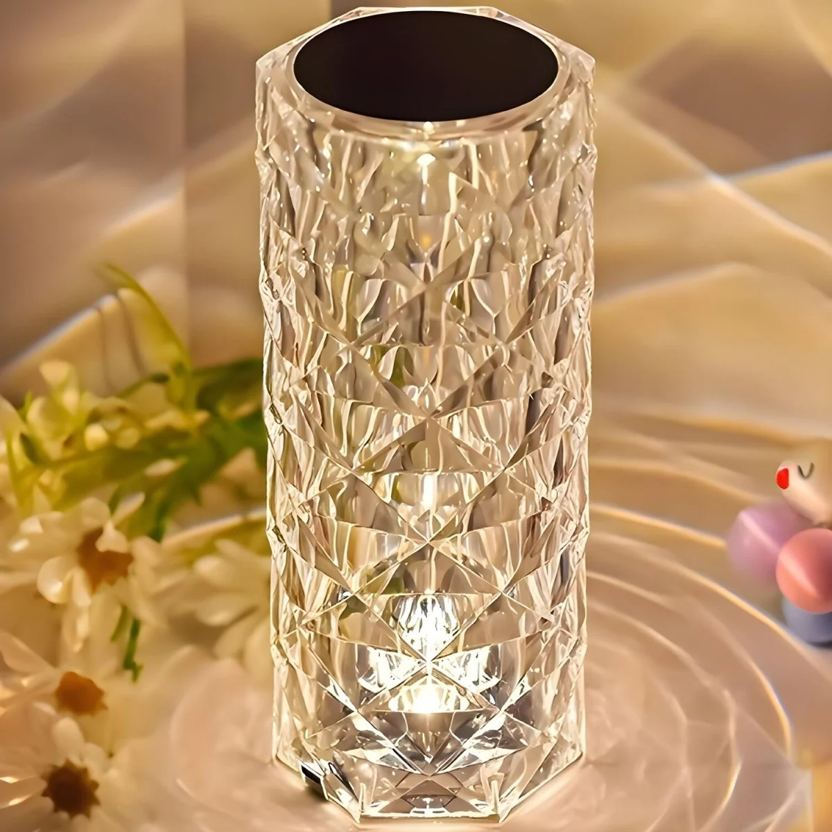 Kryštálová lampa s dotykovým ovládaním Transparentná