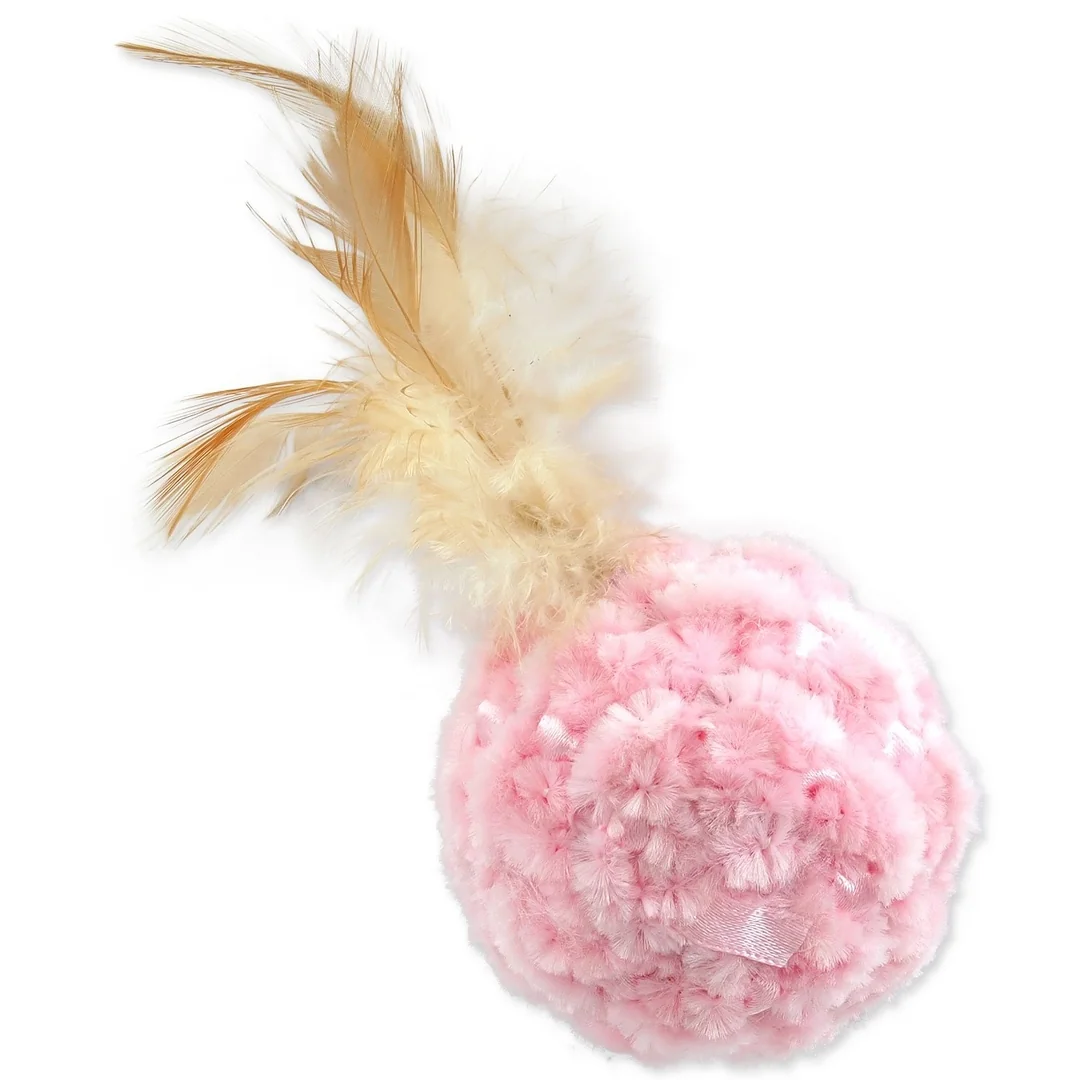 Hračka Magic Cat loptička ženilková s pierkami a catnipom mix 14cm