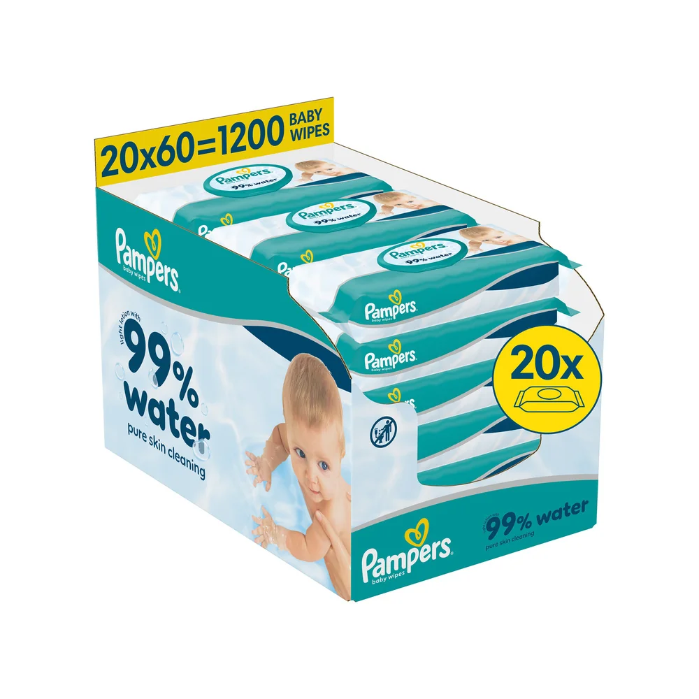 Pampers 99 % Vody Detské Čistiace Obrúsky 20×60 ks