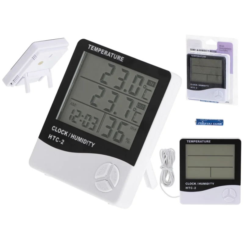 Digitálna meteostanica HTC-2 – teplomer, vlhkomer a hodiny s budíkom