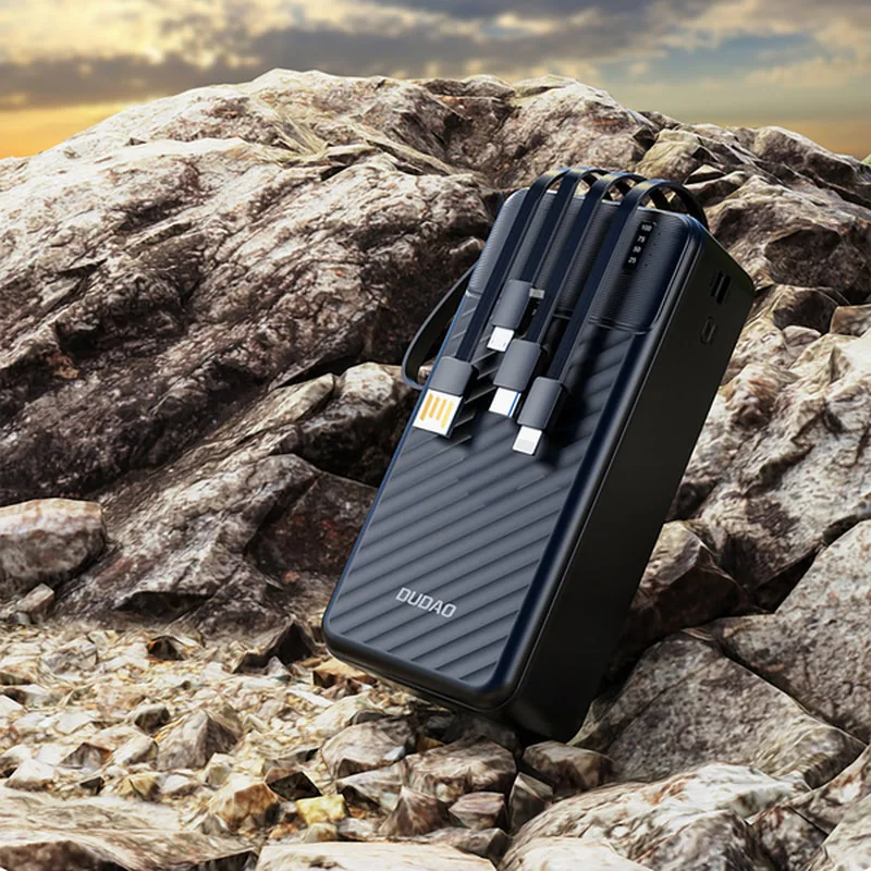 Dudao K11 Max Power Bank 30000mAh + kábel USB / USB-C / Lightning / Micro USB 10W, čierny cro USB 10W, čierny