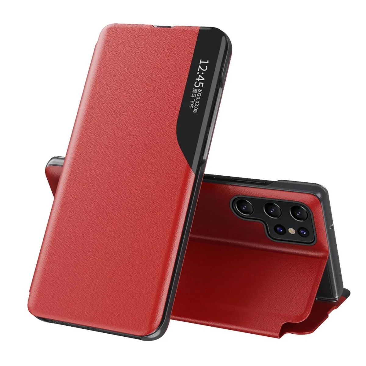 MG Eco Leather View knižkové puzdro na Samsung Galaxy S25 Ultra, červené né