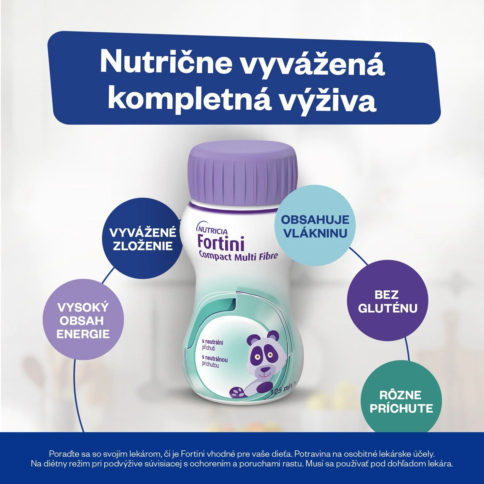 Fortini Compact Multi Fibre s neutrálnou príchuťou 4×125 ml, tekutá výživa pre deti