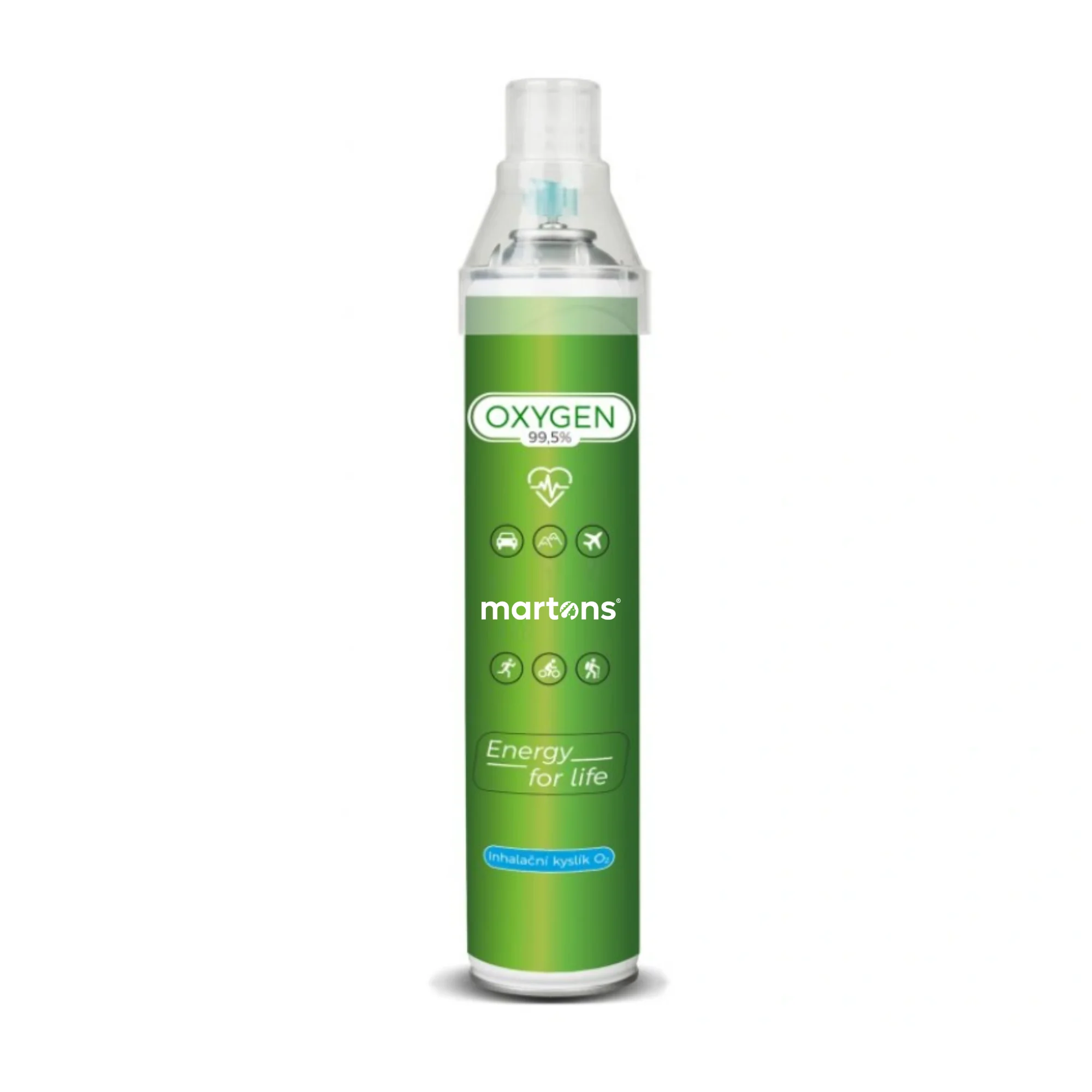 Martons Oxygen Inhalačný Kyslík O2 99,5 % 1×1 ks, inhalačný kyslík 14 l + maska s hadičkou