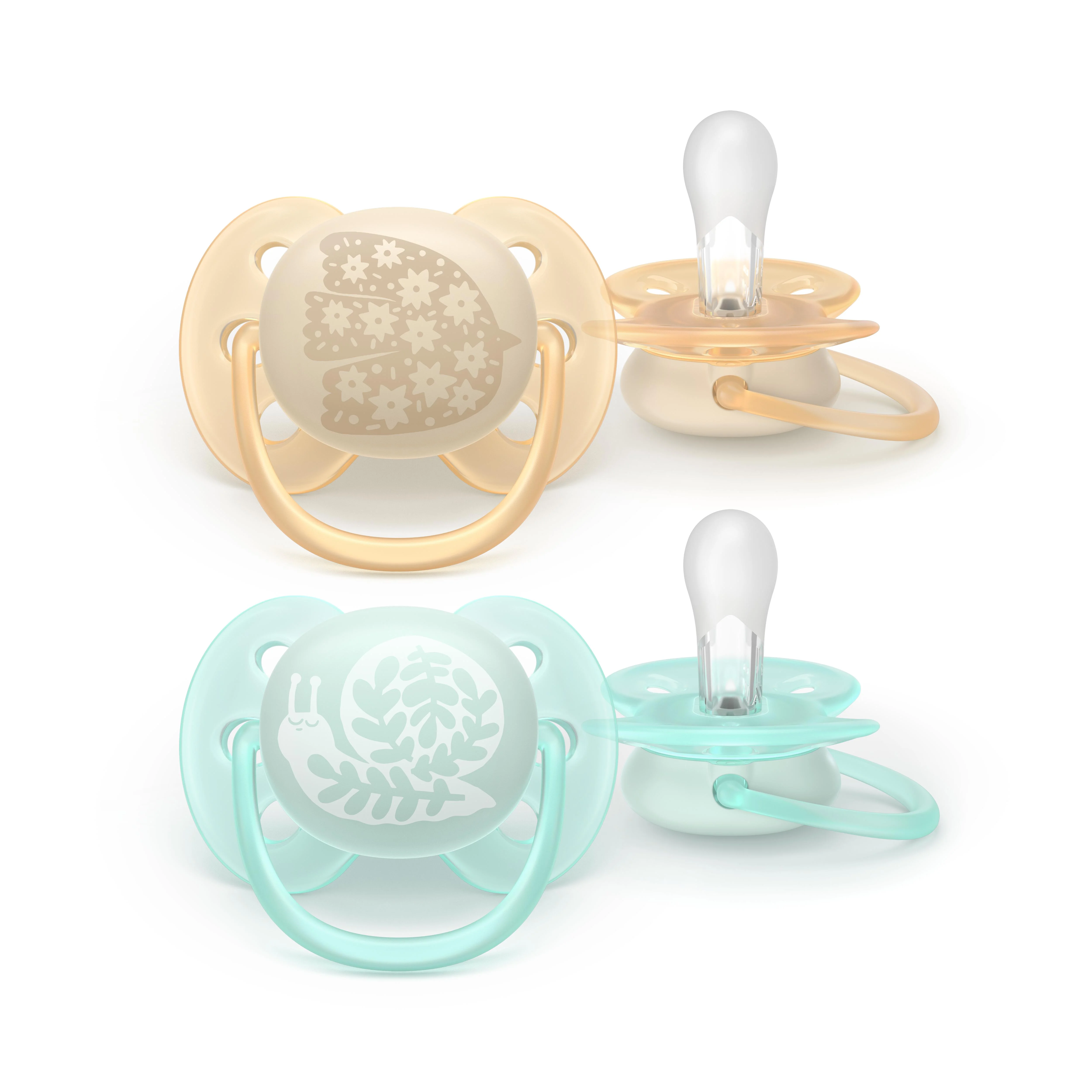 Philips AVENT - Cumlík Ultrasoft s obrázkom SCF091/41, 0-6 m, neutral 2 ks