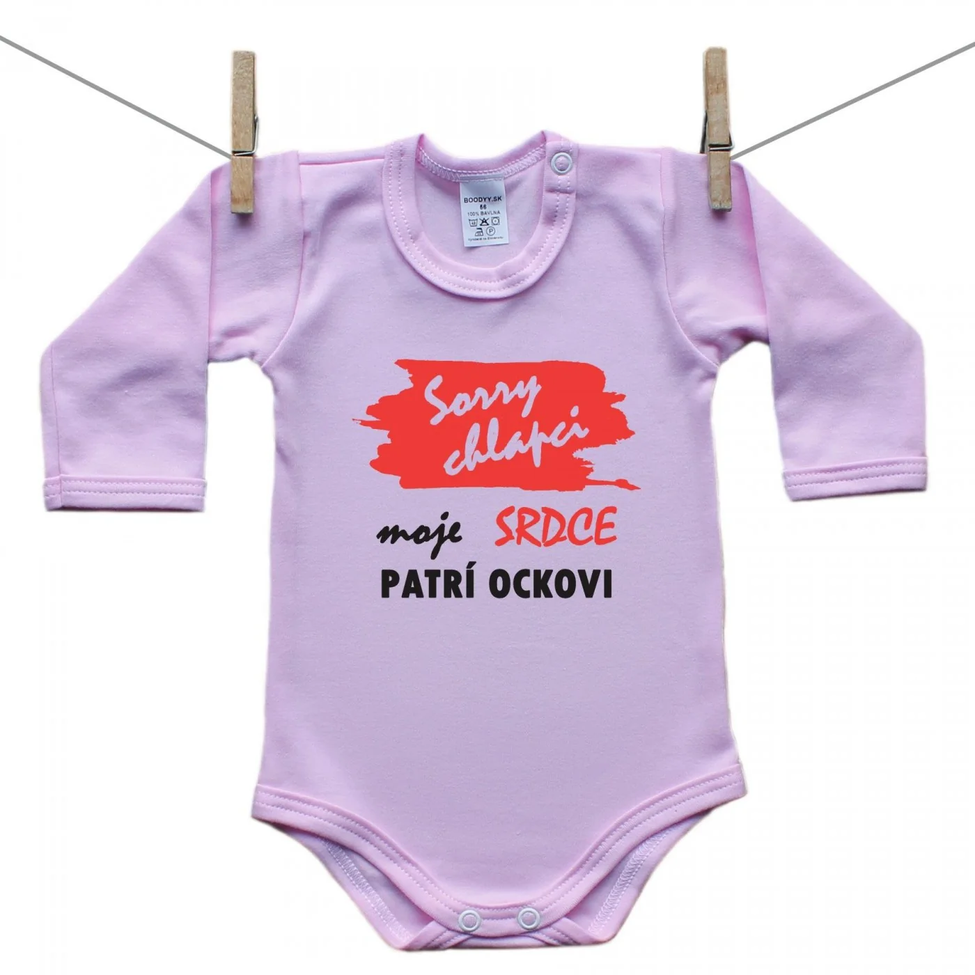 Boodyy Ružové Body s dlhým rukávom Sorry chlapci moje srdce patrí ockovi Veľkosť: 56