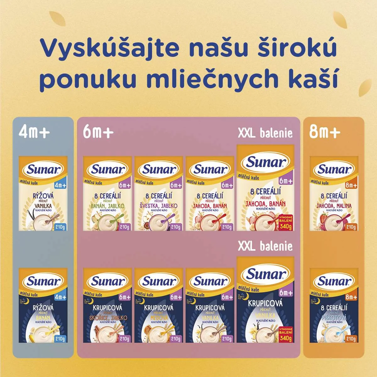 Sunar mliečna kaša 8 cereálií príchuť jahoda, malina 1×210 g, instantná, obilno-mliečna kaša, od ukončeného 8. mesiaca