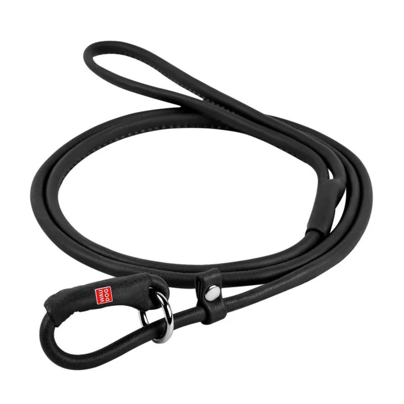 Okrúhle kožené škrtiace vodítko Soft čierne, 183 cm, 10 mm
