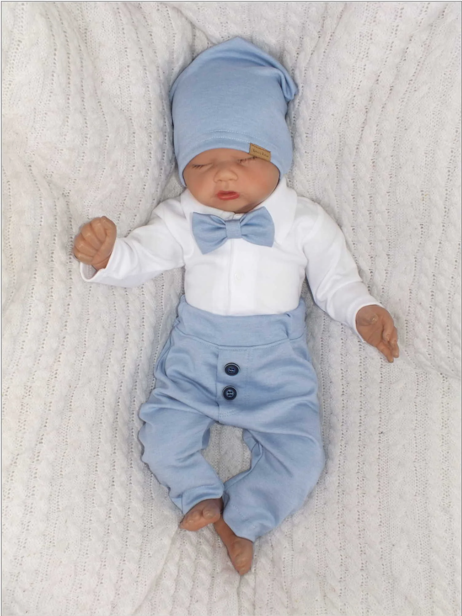 4-dielna sada Elegant Boy, body, nohavice, motýlik a čiapky, modrá/biela veľ. 62