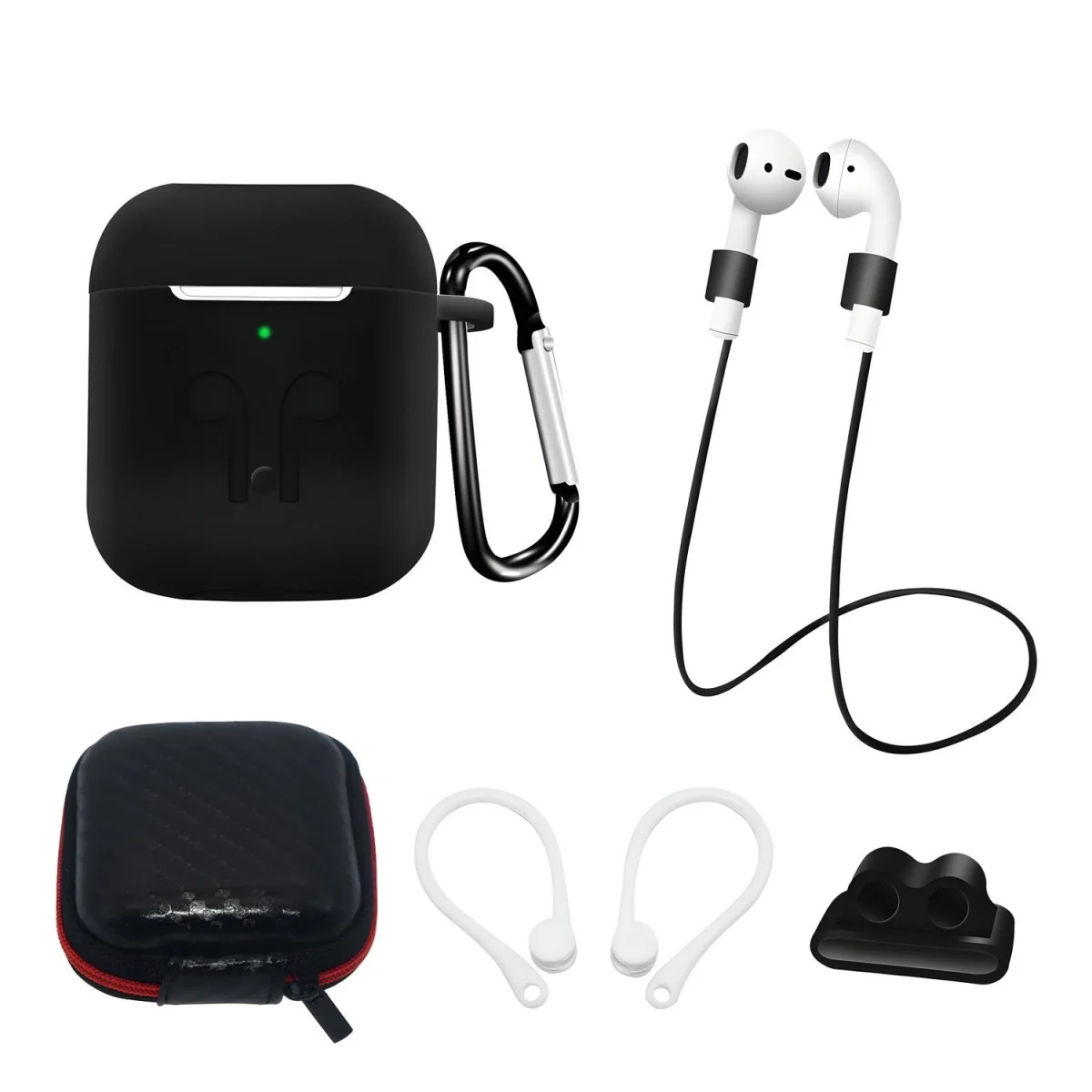 Sada silikónového puzdra pre AirPods s karabínou a remienkom
