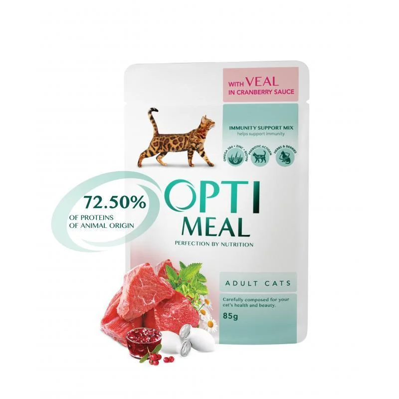 OPTIMEAL™ Superpremium kapsička pre mačky s teľacím mäsom v brusnicovej omáčka 85 g (5438)