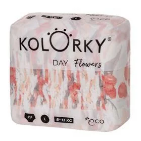 KOLORKY DAY - kvety - L (8-13 kg) 1×19 ks, jednorazové eko plienky
