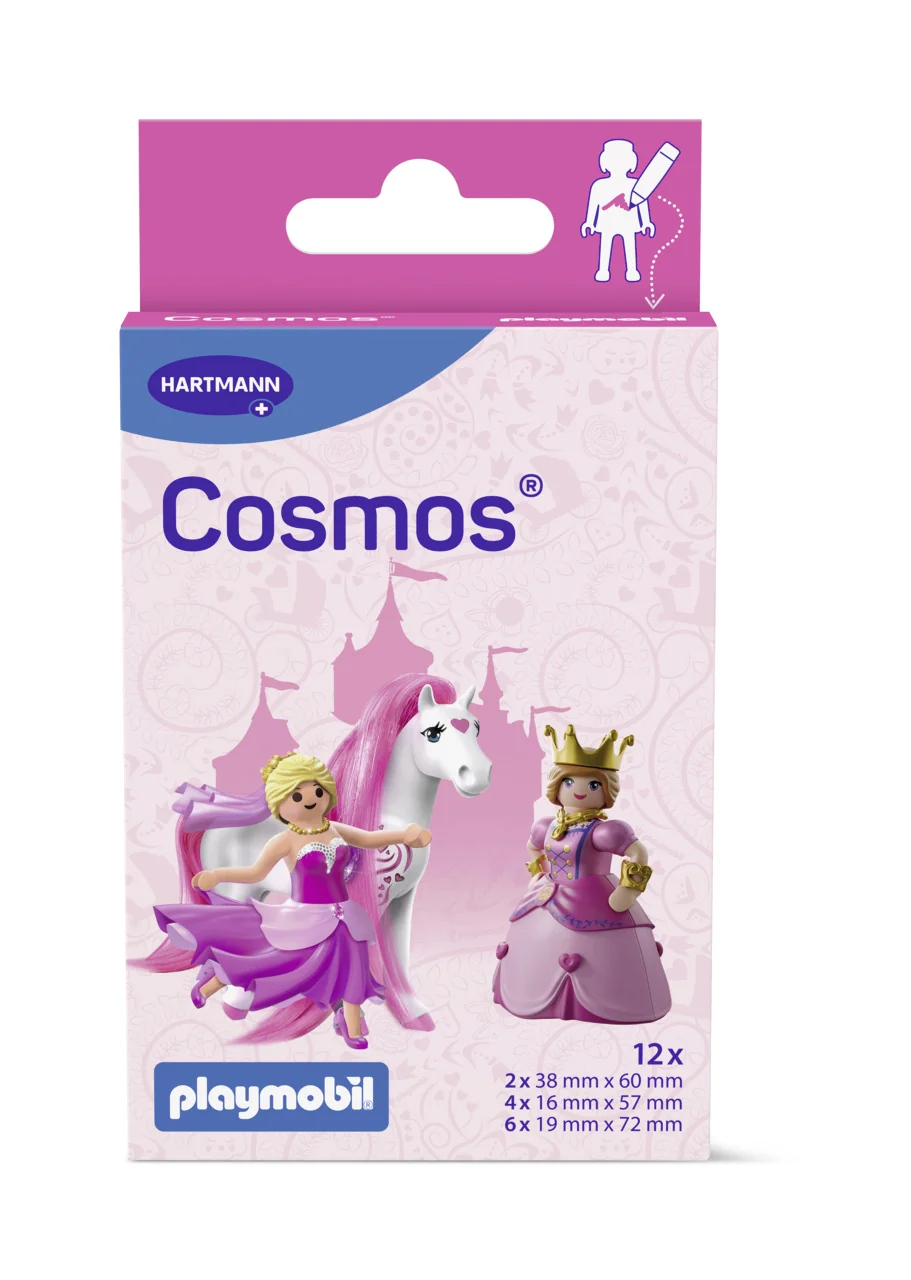 Cosmos Playmobil Princess (vodeodolná detská náplasť na rany, 3 veľkosti + maľovanka) 12 ks