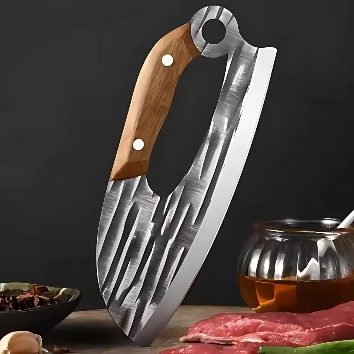 Kuchynský sekáčik s ergonomickou drevenou 1 ks, hnedá