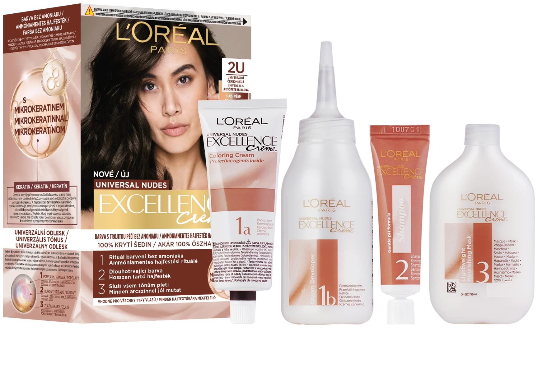 L'Oréal Paris Excellence Creme Universal Nudes permanentná farba na vlasy 2U Čierno-hnedá 1×1 ks, farba na vlasy