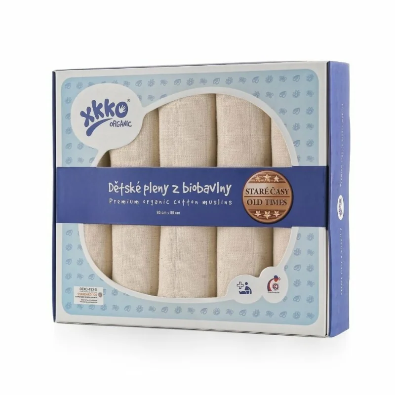 XKKO Organic Staré časy látkové plienky 80x80 Natural, 5 ks