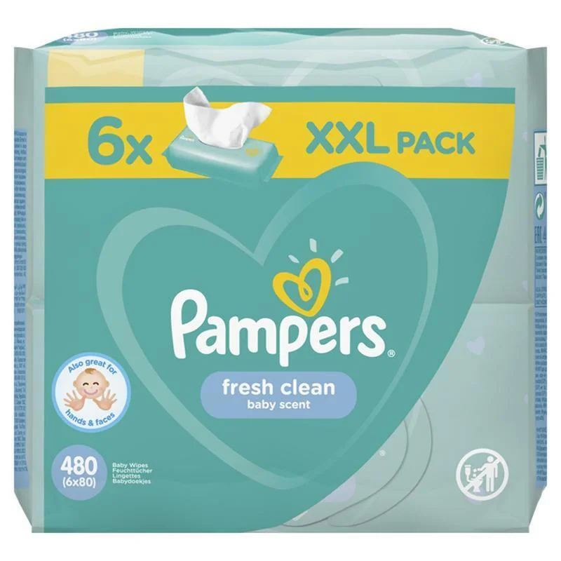 Pampers Wipes Fresh clean 6×80 ks, vlhčené obrúsky
