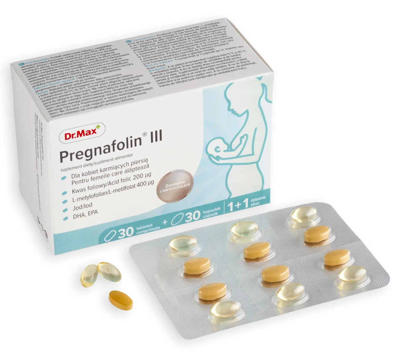 Dr. Max Pregnafolin III 1×30tbl + 30cps, výživový doplnok pre dojčiace ženy