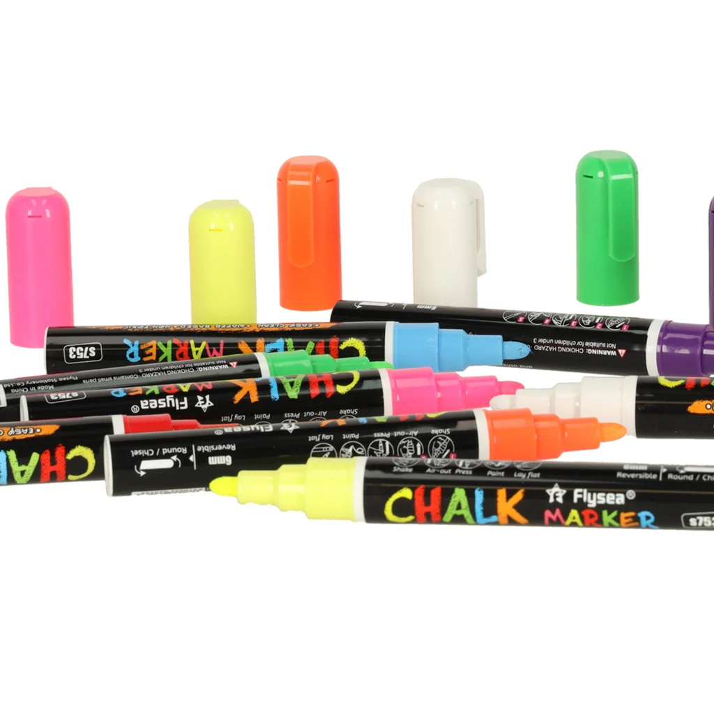 Sada 8 kriedových popisovačov – na tabuľu, sklo a plast
