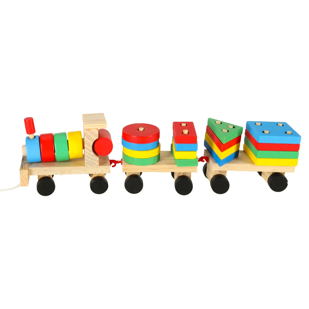 Drevený vláčik s kockami 30 cm – vzdelávacie triediace puzzle pre deti