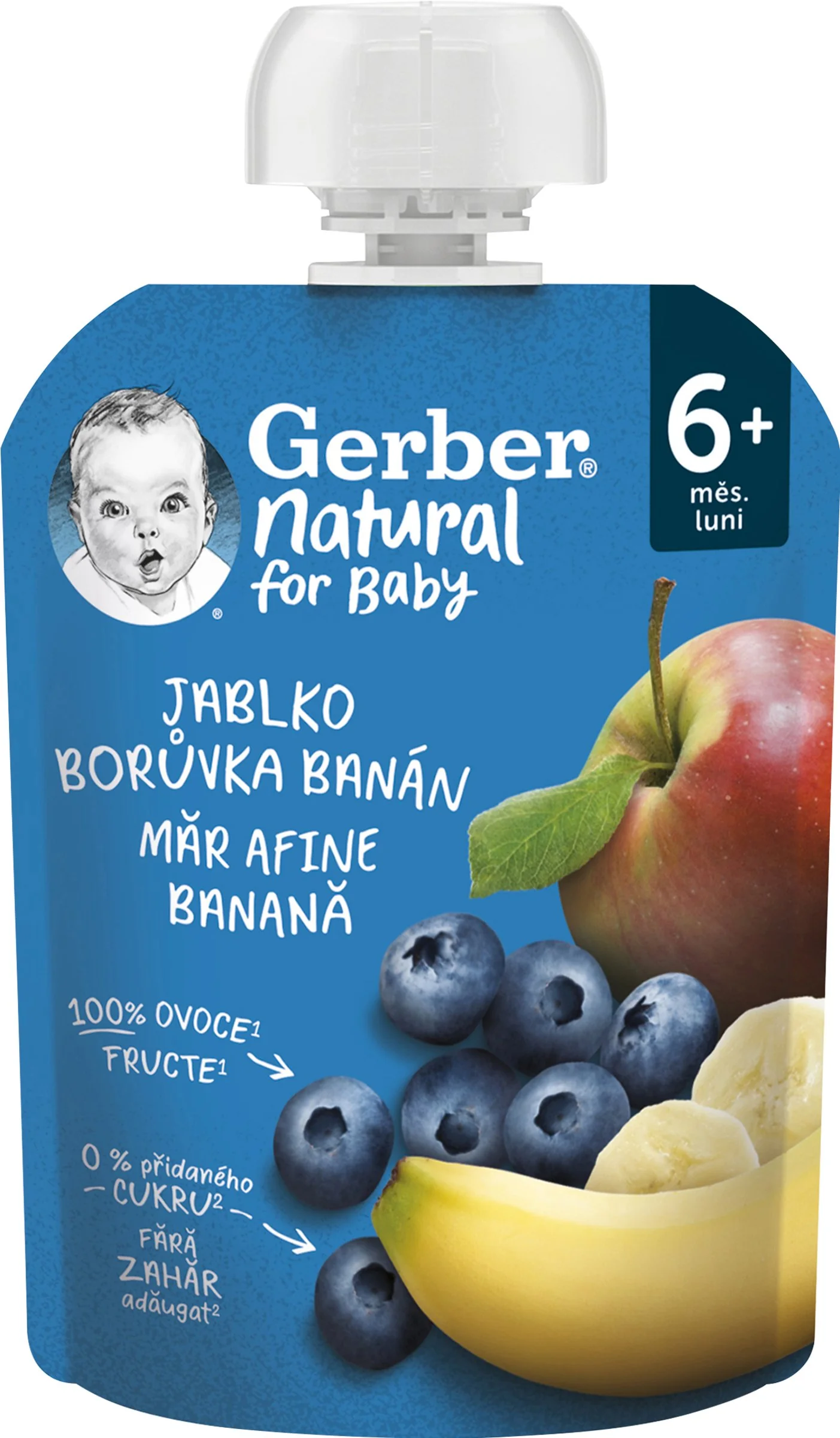 Gerber Natural Kapsička Jablko, čučoriedka a banán; ovocná desiata (od ukonč. 6. mesiaca) 1×90 g, ovocná kapsička pre deti