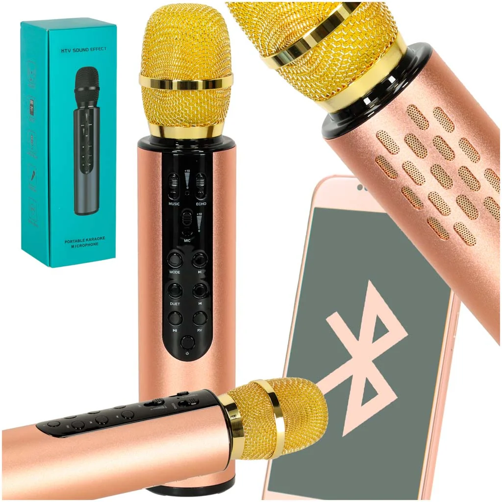Bezdrôtový karaoke mikrofón detský, Bluetooth, 5 W, zlatý