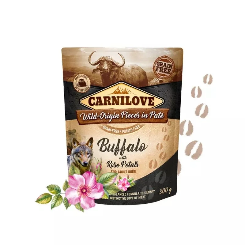 Carnilove Kapsička Dog Paté Buffalo With Rose Petals 1×300 g, suchá maškrta pre psy