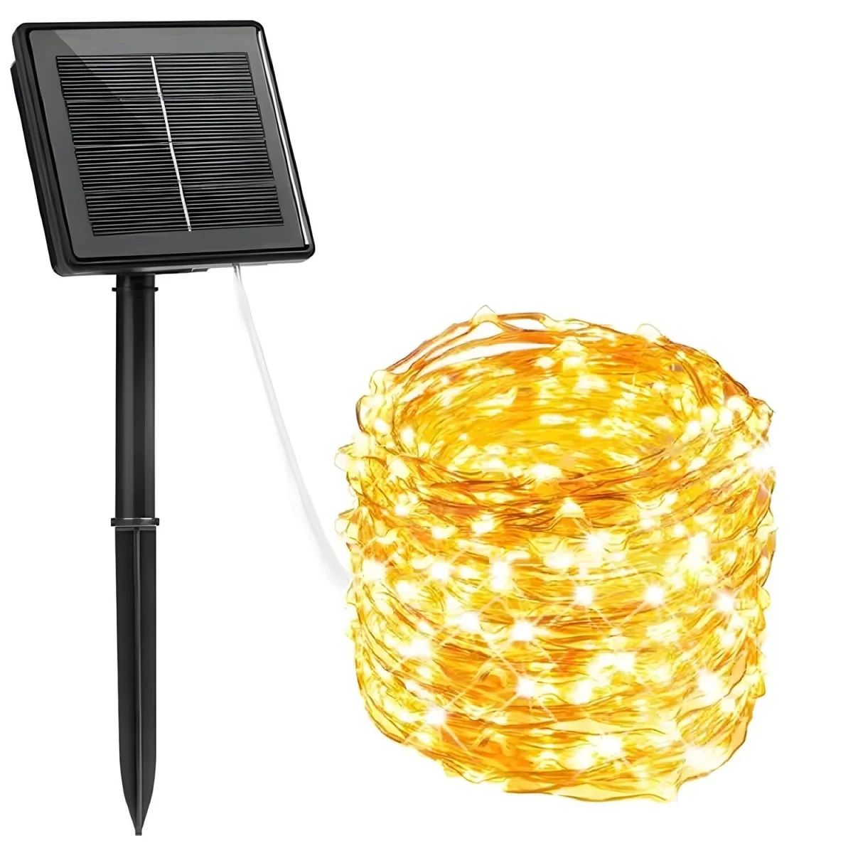 LED svetlá so solárnym panelom-10m teplá biela