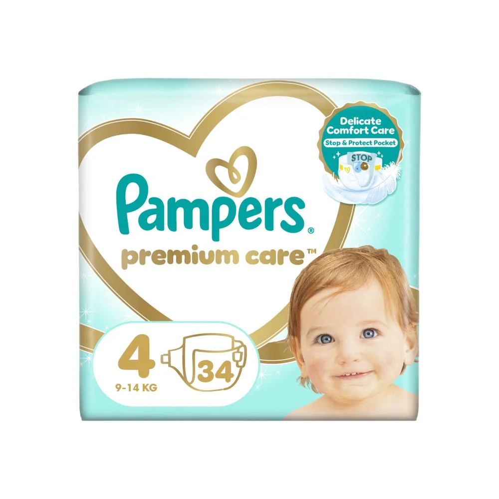 Pampers Premium Care detské plienky, veľkosť 4, 9kg-14kg 34 ks