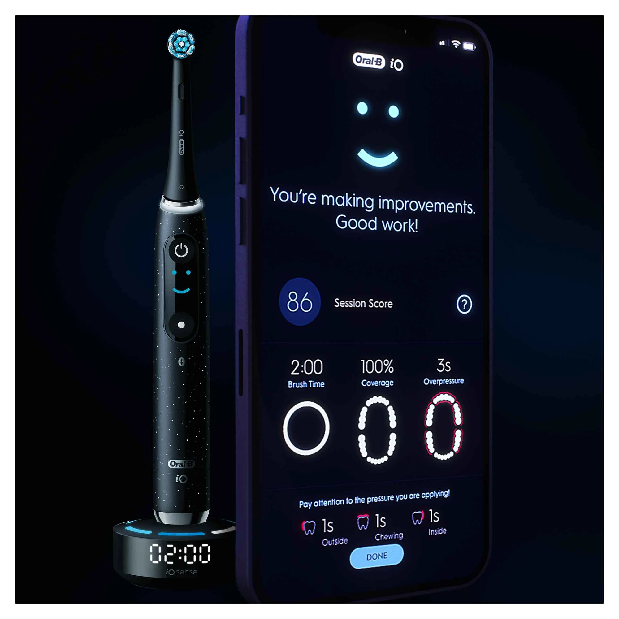 Oral B iO Series 10 Black + držiak zubnej kefky + cestovné púzdro 1×1 set, elektrická zubná kefka