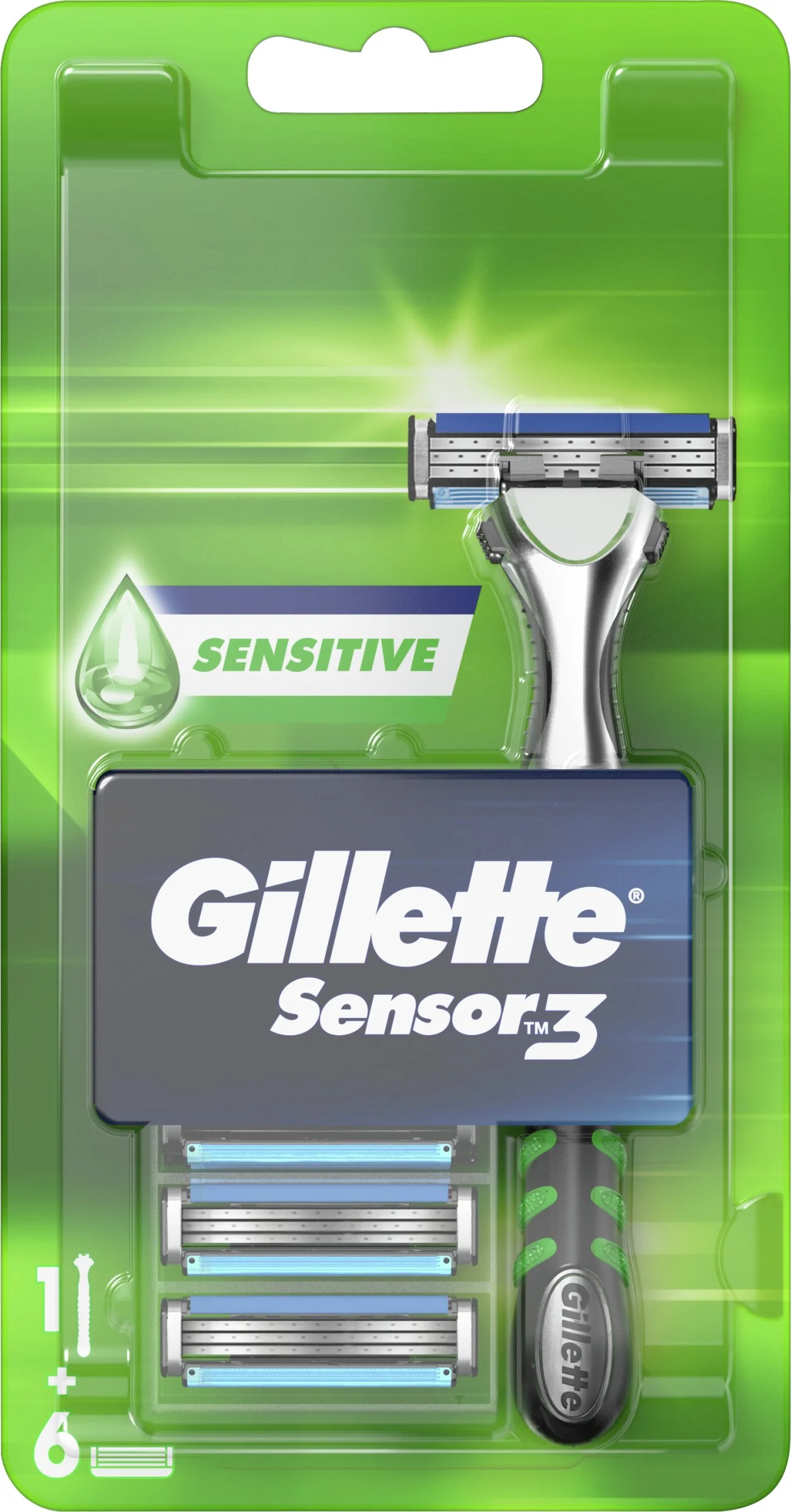 Gillette Sensor Strojček + náhradné hlavice 1×1 set, 1 strojček + 6 hlavice