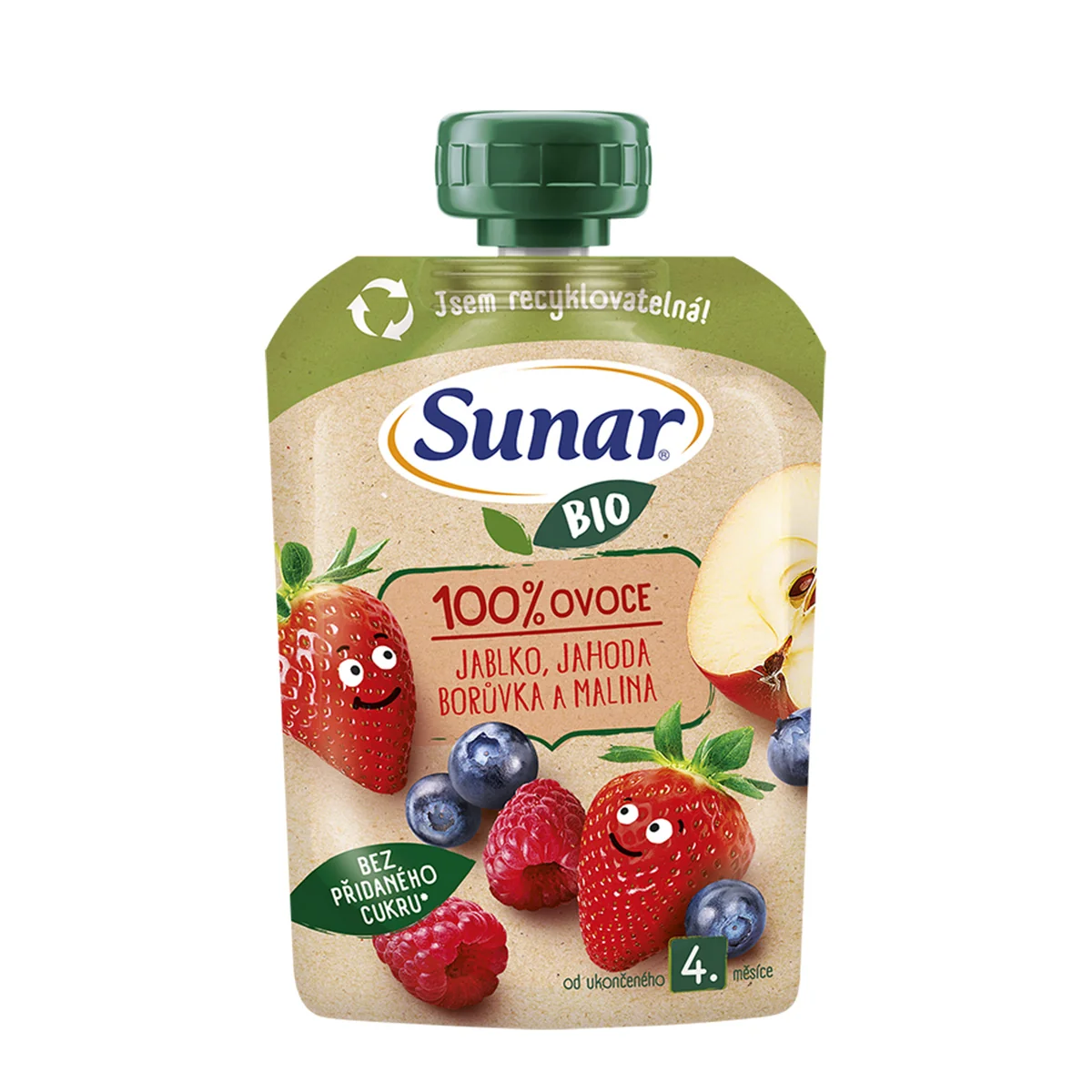 Sunar BIO ovocná kapsička Jablko, jahoda, čučoriedka, malina, 4m+ 100 g
