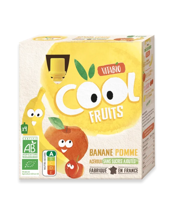 VITABIO Cool Fruits BIO vrecko jablko, banán 4×90 g, ovocný bio príkrm