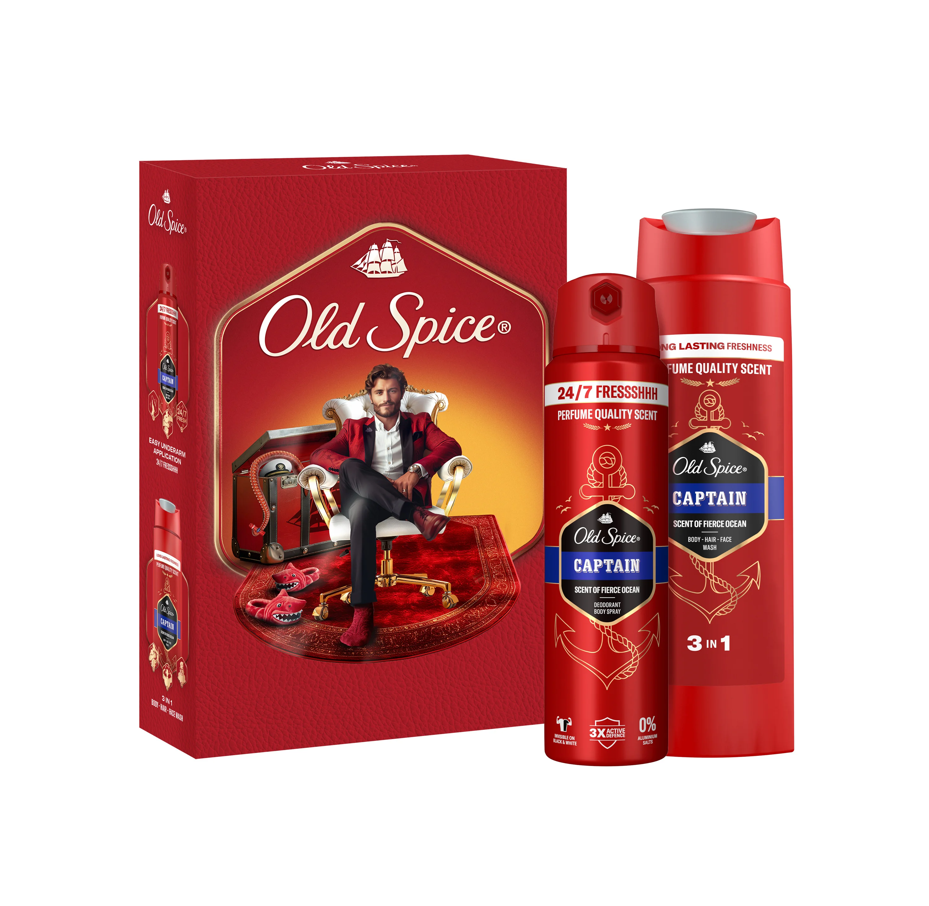Xmass set Old Spice Captain Gentleman s dezodorantom v spreji 150ml a sprchovým gélom 250ml 1 set
