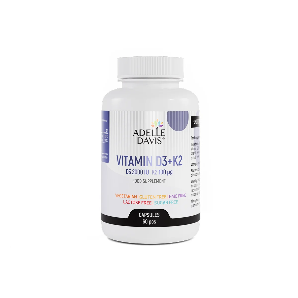Adelle Davis - Vitamín D3 50 mcg + K2 100 mcg 1×60 cps, výživový doplnok