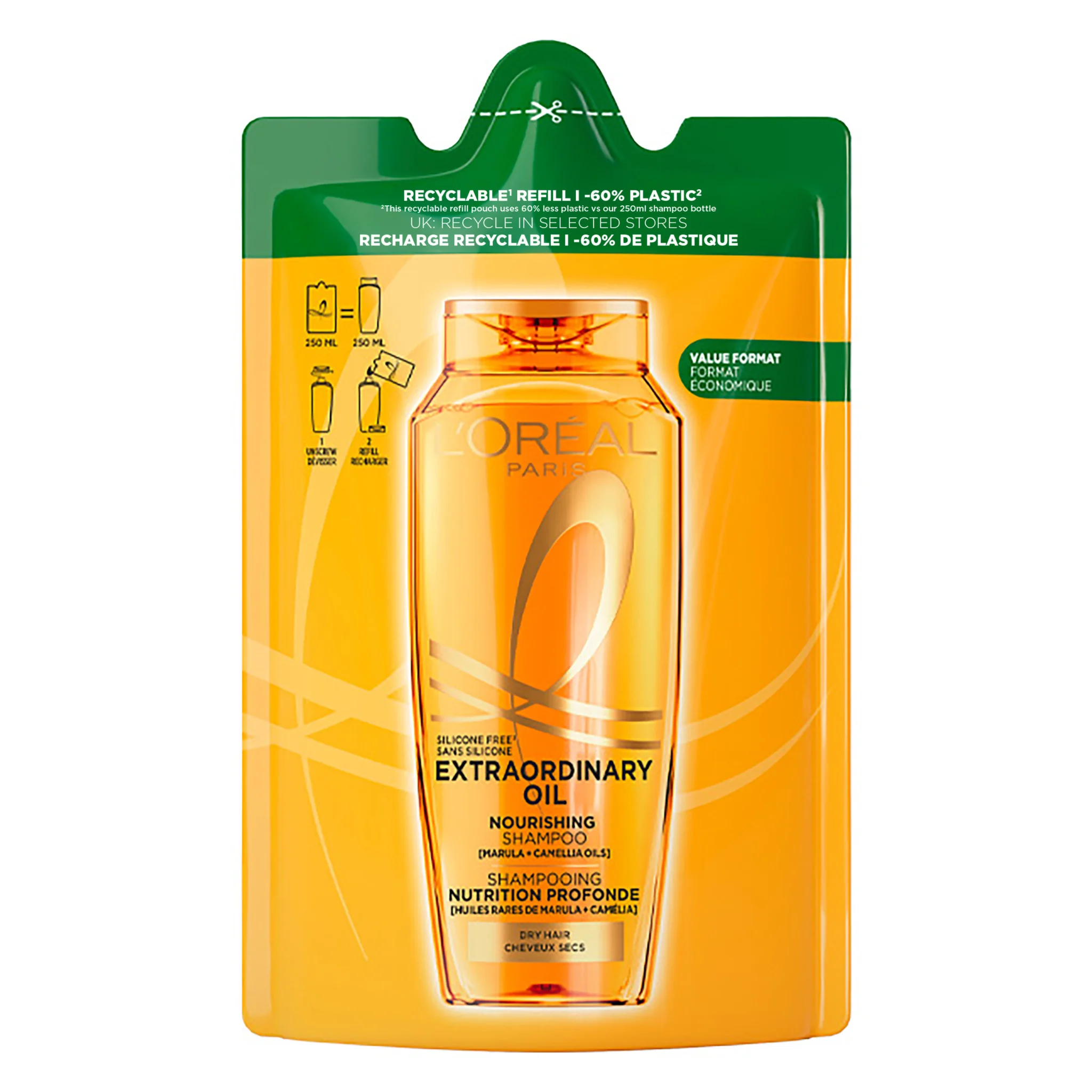 L'Oréal Paris Elseve Extraordinary oil náhradná náplň do šampónu 1×250 ml, náplň do šampónu