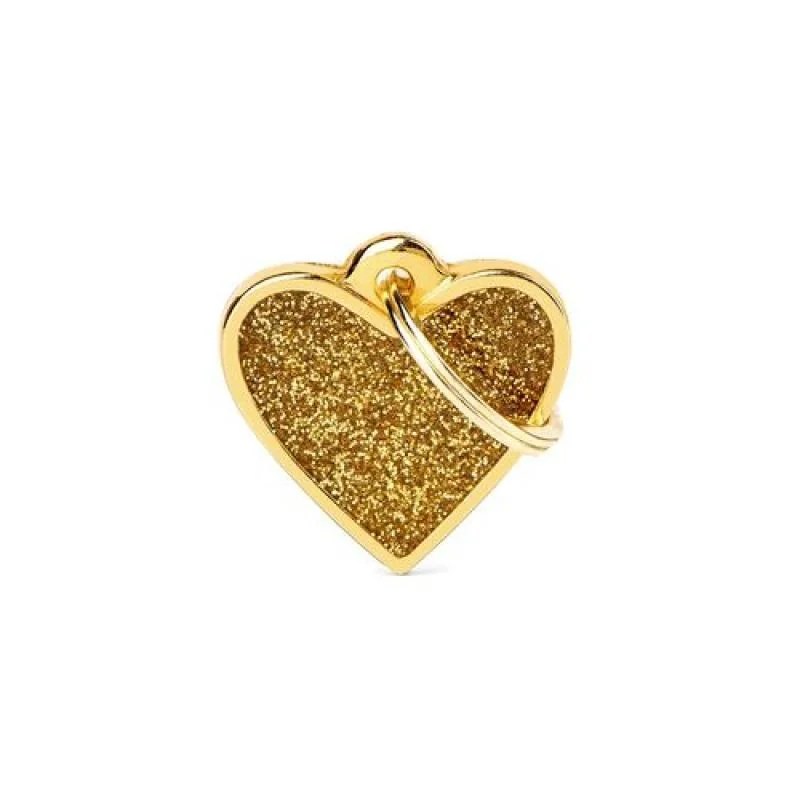 MF SMALL HEART GLITTER GOLD 2,8x2,5cm gravírovateľný prívesok