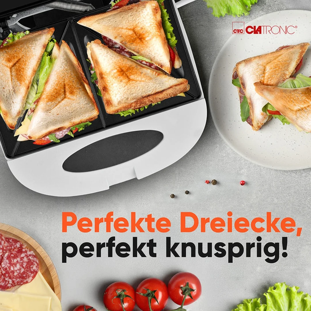 CLATRONIC ST 3813 WH sendvičovač na 4 trojuholníkové sendviče