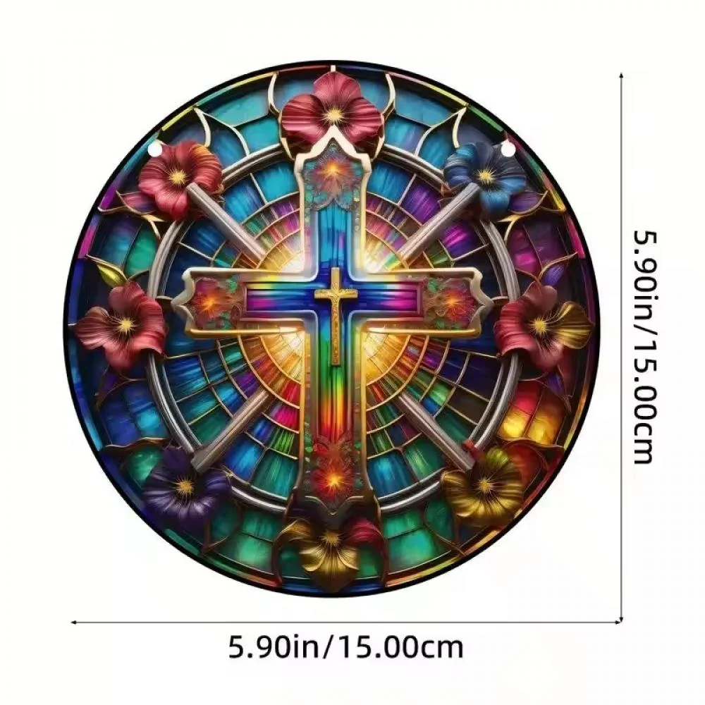 Lapač Slnka s krížom a kvetmi XL-30cm x 30cm
