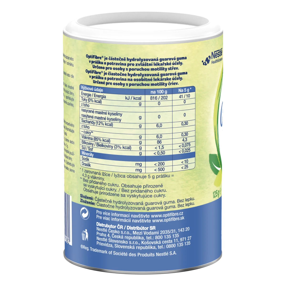 Optifibre 100% prírodná rozpustná vláknina PHGG 125g 1×125 g, vláknina v prášku